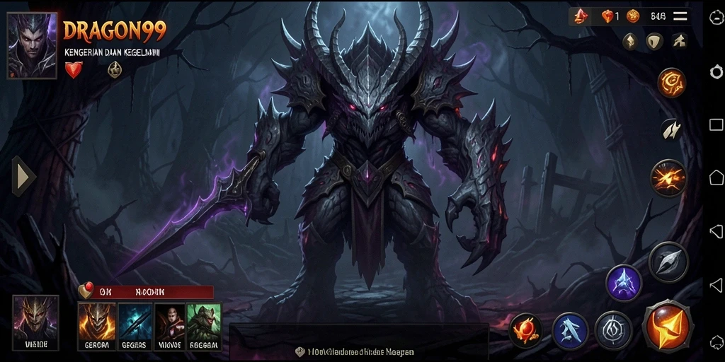Tampilan gameplay menyeramkan yang menggambarkan kegelapan dan ketegangan di DRAGON99.