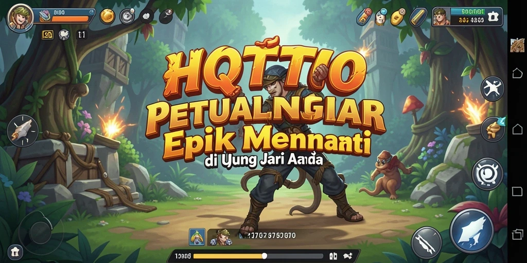 Screenshot gameplay HQTOTO menampilkan aksi petualangan yang seru dan lingkungan yang menakjubkan.