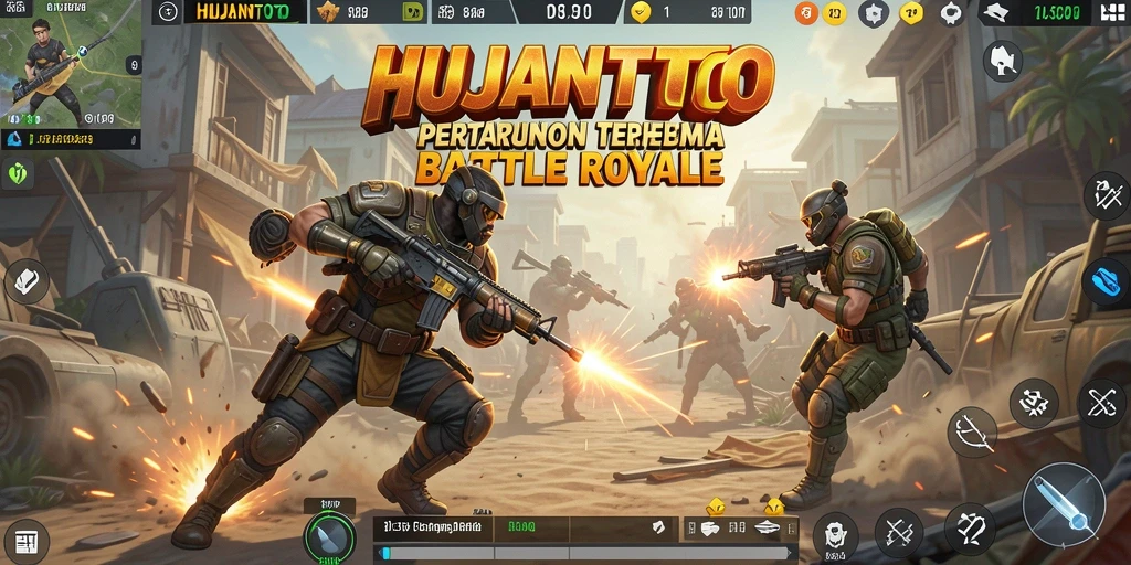 Tampilan gameplay seru dari HUJANTOTO dalam pertempuran Battle Royale.