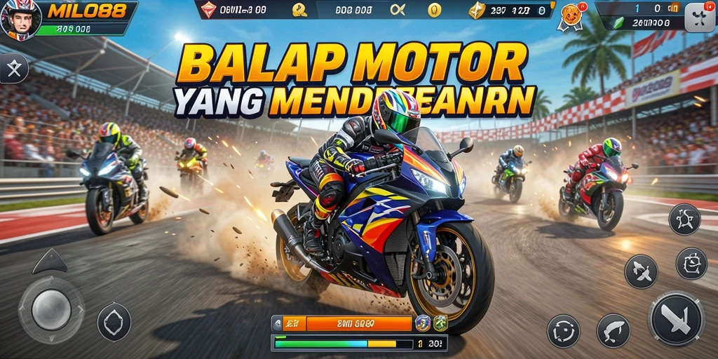 Screenshot gameplay <strong>MILO88</strong> yang menampilkan aksi balapan motor yang seru.
