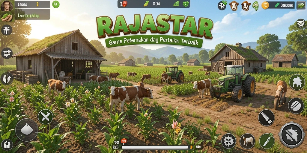 Tangkapan layar gameplay RAJASTAR menampilkan aktivitas bertani yang menarik.