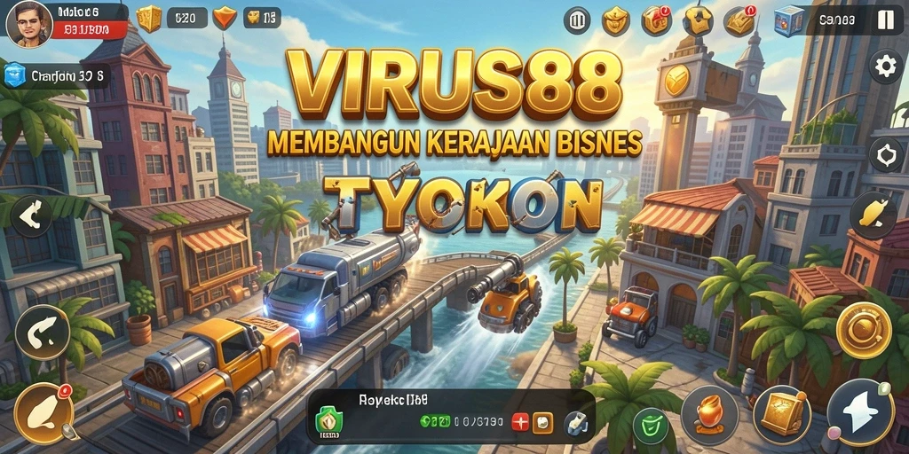 Screenshot gameplay VIRUS88 menunjukkan pemain membangun bisnis dengan strategi cerdas.